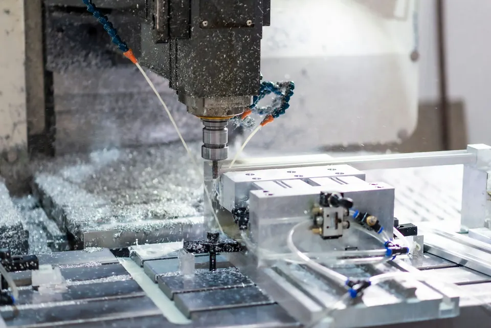Máquina industrial realizando corte de precisão em metal